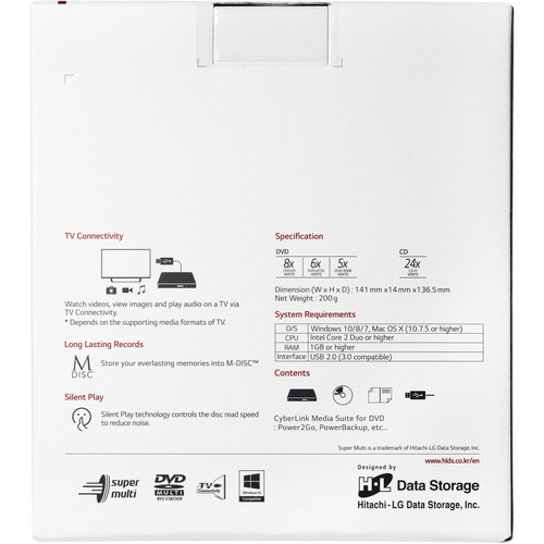 HL Data Storage GP57EW40.AHLE10B DVD-Brenner Extern Retail USB-A (USB 2.0) Weiß